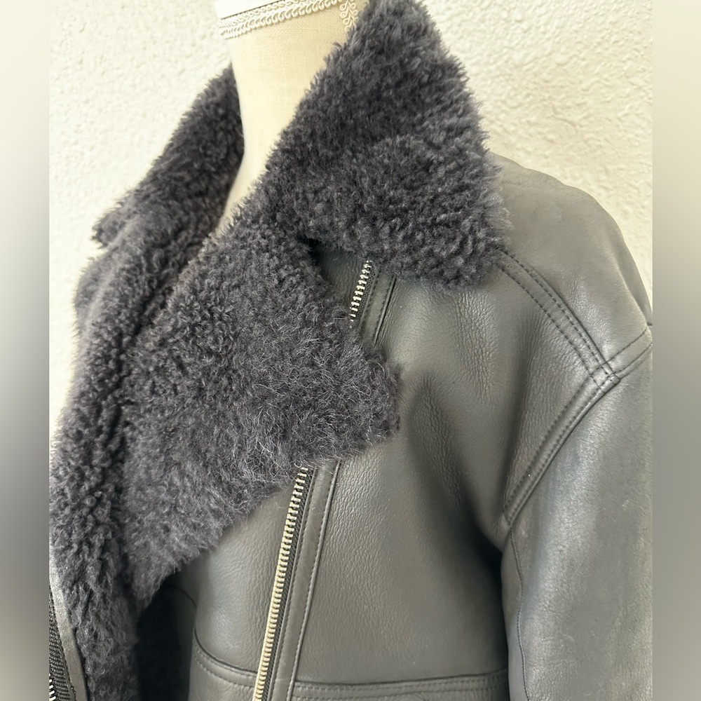 Iro Black Leather and Shearling Coat Size M - Picture 7 of 15
